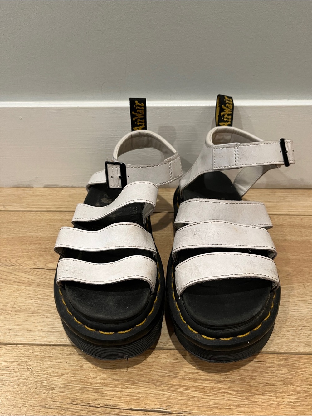 Dr. Martens White Leather Platform Multi-Strap Sandals